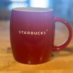Starbucks 2011 Red Barrel Shaped Mug White Etched Logo Coffee Tea Cup 14 oz